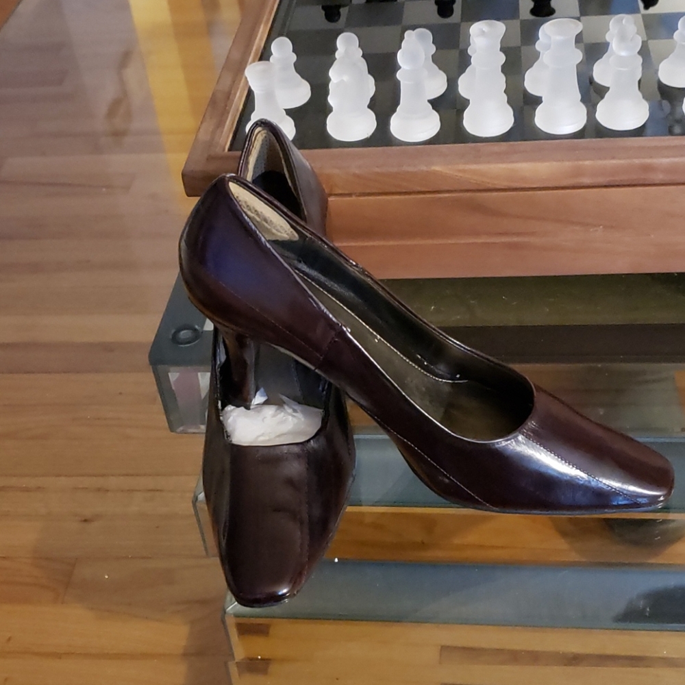 Chocolate brown eelskin heels